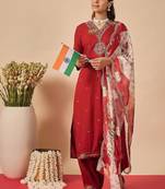 Women Floral Embroidered Regular Thread Work Kurta with Patiala & With Dupatta