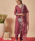 Women Ethnic Motifs Embroidered Regular Thread Work Kurta with Trousers & With Dupatta