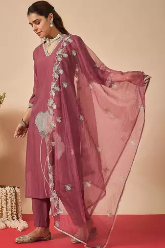 Women Ethnic Motifs Embroidered Regular Thread Work Kurta with Trousers & With Dupatta