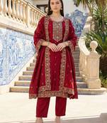 Women Ethnic Motifs Embroidered Regular Thread Work Kurta with Trousers & With Dupatta