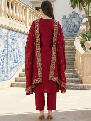 Women Ethnic Motifs Embroidered Regular Thread Work Kurta with Trousers & With Dupatta 2