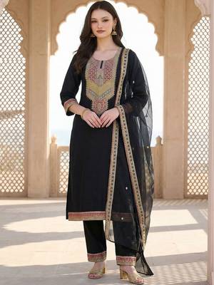 Women Ethnic Motifs Embroidered Regular Thread Work Kurta with Trousers & With Dupatta 2