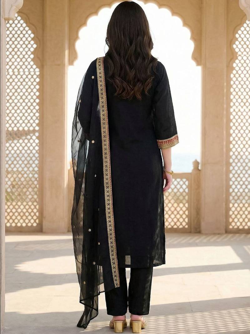 Women Ethnic Motifs Embroidered Regular Thread Work Kurta with Trousers & With Dupatta