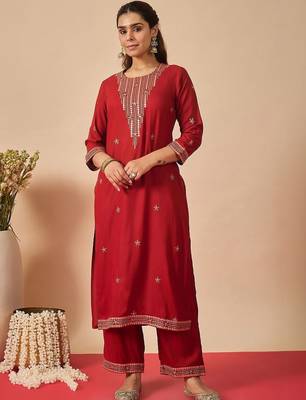 Women Ethnic Motifs Embroidered Regular Thread Work Kurta with Trousers & With Dupatta 4