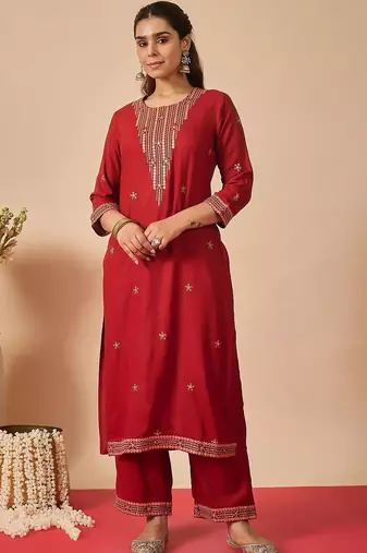 Women Ethnic Motifs Embroidered Regular Thread Work Kurta with Trousers & With Dupatta