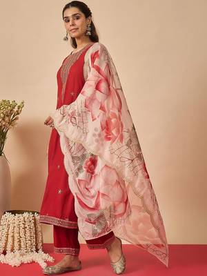 Women Ethnic Motifs Embroidered Regular Thread Work Kurta with Trousers & With Dupatta 5