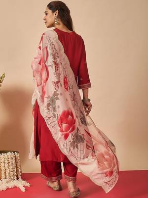 Women Ethnic Motifs Embroidered Regular Thread Work Kurta with Trousers & With Dupatta 6