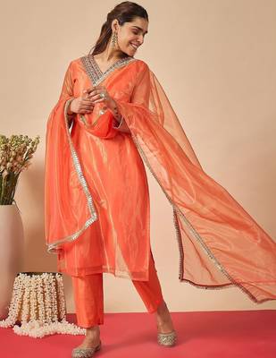 Women Ethnic Motifs Embroidered Regular Thread Work Kurta with Trousers & With Dupatta 1