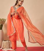 Women Ethnic Motifs Embroidered Regular Thread Work Kurta with Trousers & With Dupatta
