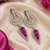 Rhodium Finish Magenta Halo Drop Earrings