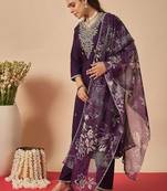 Women Ethnic Motifs Embroidered Regular Thread Work Kurta with Trousers & With Dupatta