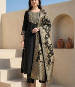 Women Ethnic Motifs Embroidered Regular Thread Work Kurta with Trousers & With Dupatta