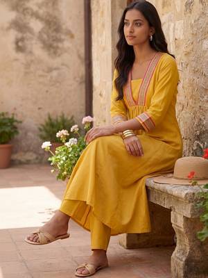 Women Tiered Gotta Patti Kurta with Trousers 5