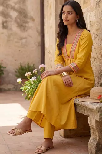 Women Tiered Gotta Patti Kurta with Trousers