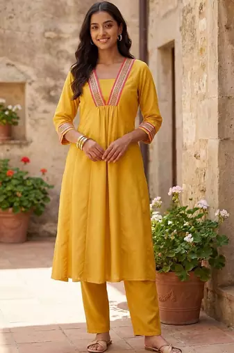 Women Tiered Gotta Patti Kurta with Trousers