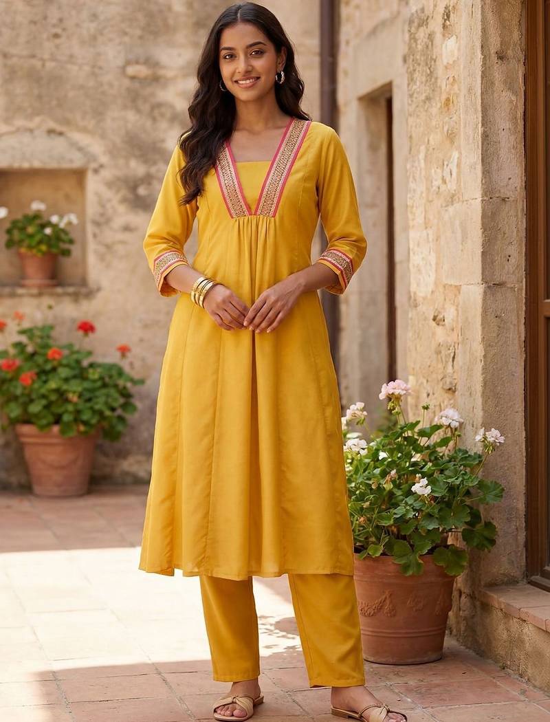Women Tiered Gotta Patti Kurta with Trousers