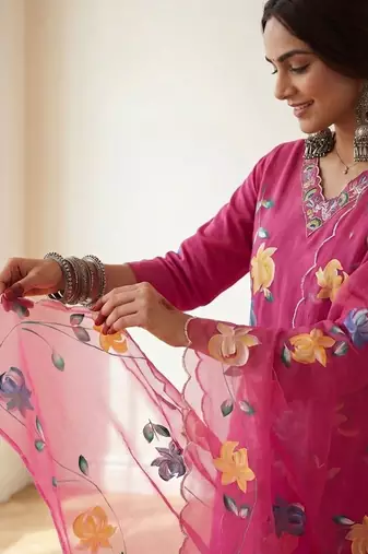 Women Floral Printed Regular Pure Cotton Kurta with Trousers & With Dupatta