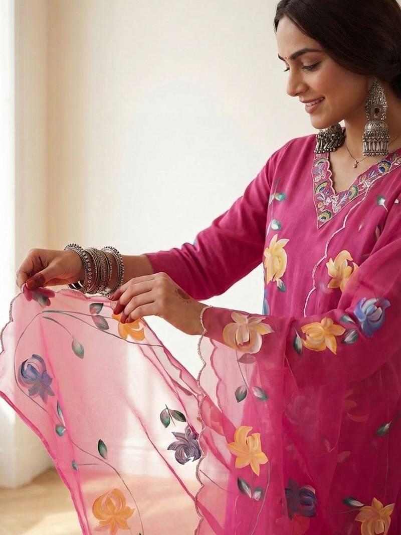 Women Floral Printed Regular Pure Cotton Kurta with Trousers & With Dupatta