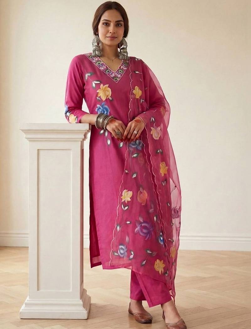 Women Floral Printed Regular Pure Cotton Kurta with Trousers & With Dupatta