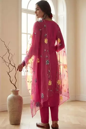 Women Floral Printed Regular Pure Cotton Kurta with Trousers & With Dupatta