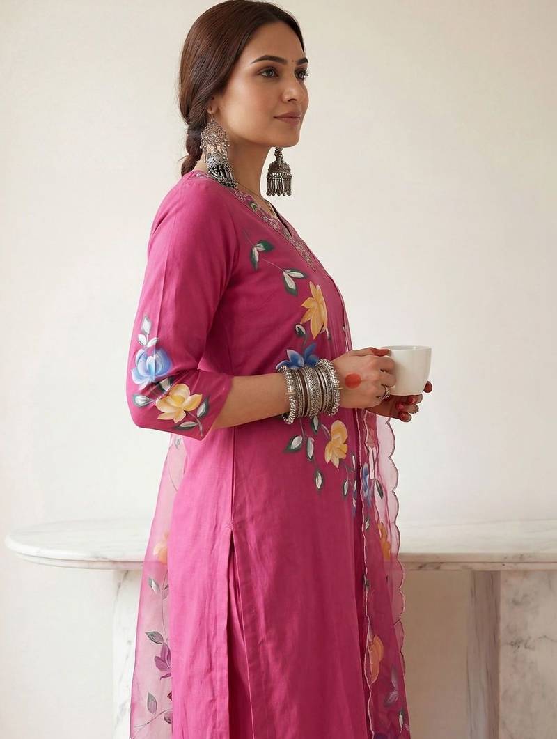 Women Floral Printed Regular Pure Cotton Kurta with Trousers & With Dupatta