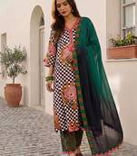 Women Floral Printed Regular Thread Work Pure Cotton Kurta with Trousers & With Dupatta