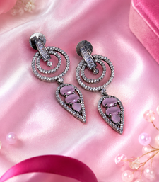 Black silver finish blush pink halo drop earrings