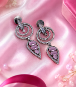 Black silver finish blush pink halo drop earrings