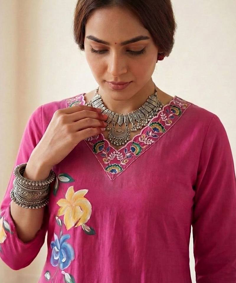 Women Floral Printed Regular Thread Work Pure Cotton Kurta with Trousers & With Dupatta