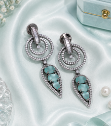 Black silver finish mint halo drop earrings