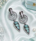 Black silver finish mint halo drop earrings