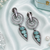Black silver finish mint halo drop earrings