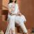 Women Floral Printed Regular Beads and Stones Linen Kurta with Trousers & With Dupatta