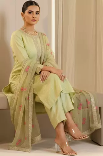 Women Ethnic Motifs Embroidered Regular Thread Work Kurta with Trousers & With Dupatta