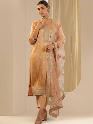 Women Ethnic Motifs Regular Thread Work Kurta with Trousers & With Dupatta 1