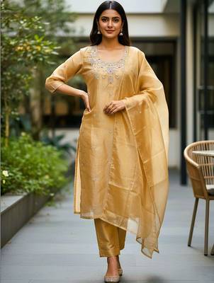 Women Ethnic Motifs Embroidered Regular Thread Work Kurta with Trousers & With Dupatta 1