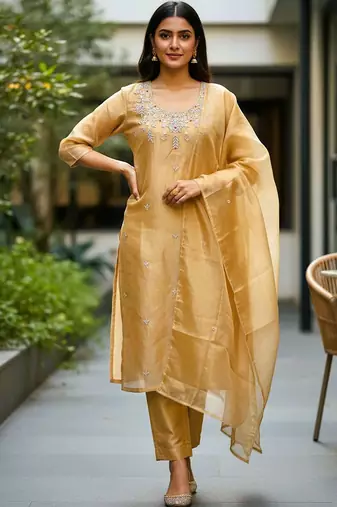 Women Ethnic Motifs Embroidered Regular Thread Work Kurta with Trousers & With Dupatta