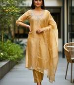 Women Ethnic Motifs Embroidered Regular Thread Work Kurta with Trousers & With Dupatta