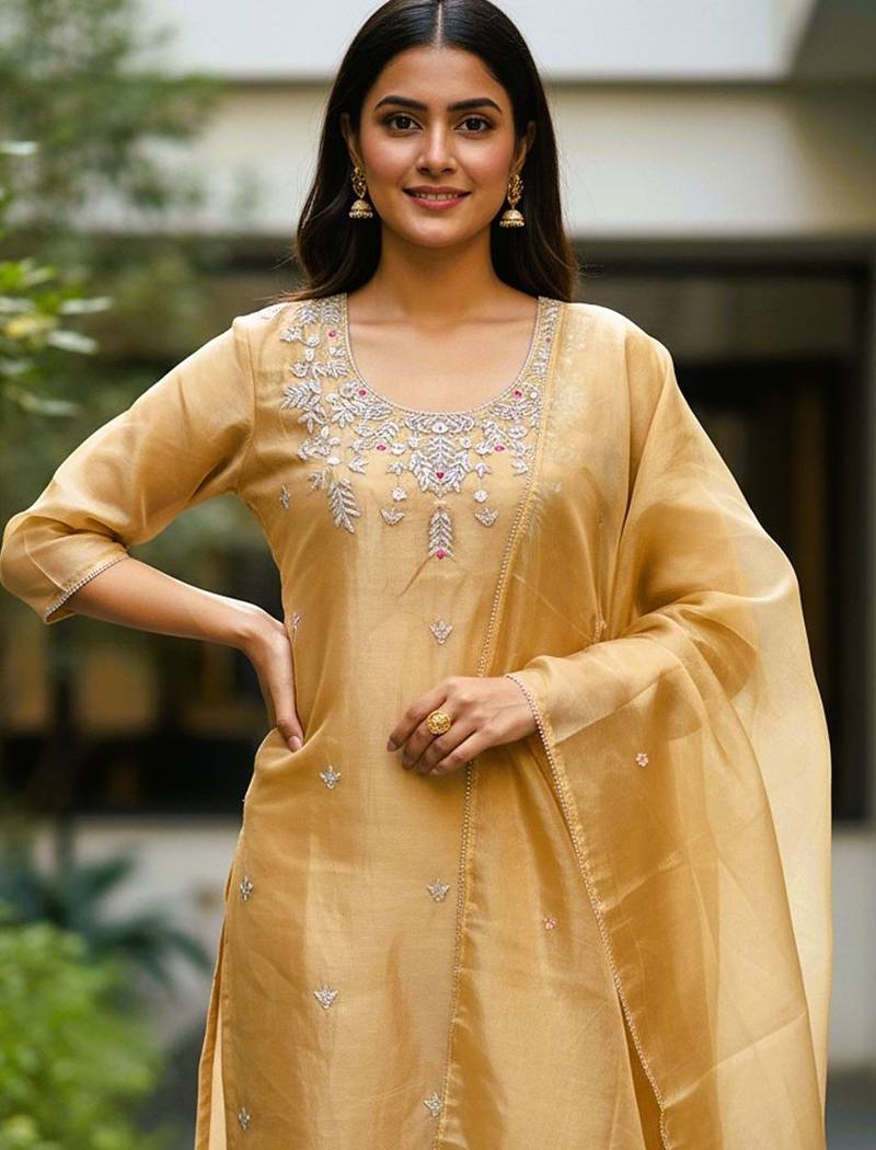 Women Ethnic Motifs Embroidered Regular Thread Work Kurta with Trousers & With Dupatta