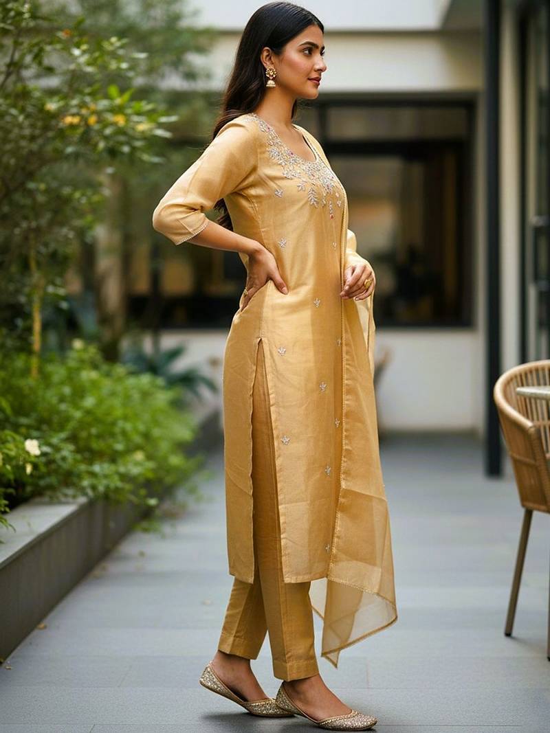 Women Ethnic Motifs Embroidered Regular Thread Work Kurta with Trousers & With Dupatta