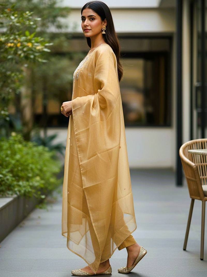Women Ethnic Motifs Embroidered Regular Thread Work Kurta with Trousers & With Dupatta
