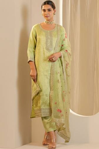 Women Ethnic Motifs Embroidered Regular Thread Work Kurta with Trousers & With Dupatta