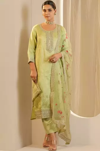 Women Ethnic Motifs Embroidered Regular Thread Work Kurta with Trousers & With Dupatta