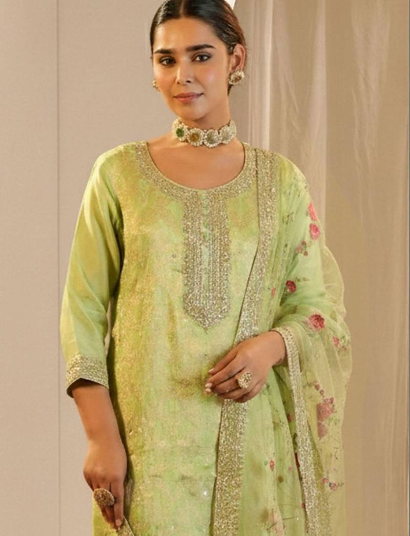 Women Ethnic Motifs Embroidered Regular Thread Work Kurta with Trousers & With Dupatta