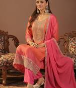 Women Ethnic Motifs Printed Regular Thread Work Kurta with Pyjamas & With Dupatta