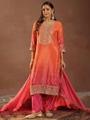 Women Ethnic Motifs Printed Regular Thread Work Kurta with Pyjamas & With Dupatta 2