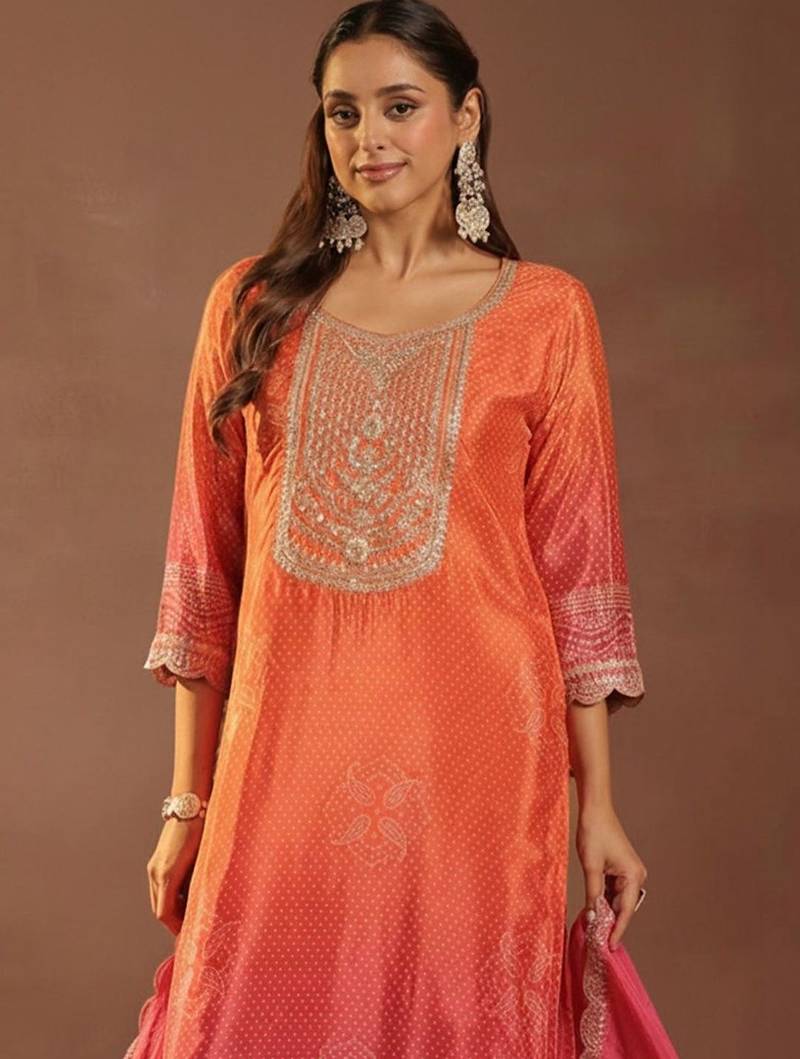 Women Ethnic Motifs Printed Regular Thread Work Kurta with Pyjamas & With Dupatta