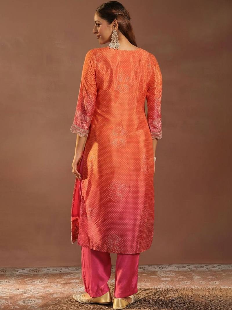 Women Ethnic Motifs Printed Regular Thread Work Kurta with Pyjamas & With Dupatta