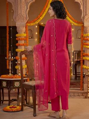 Women Ethnic Motifs Embroidered Regular Thread Work Kurta with Trousers & With Dupatta 4