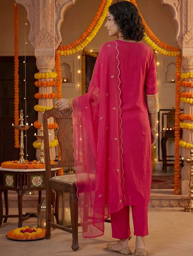 Women Ethnic Motifs Embroidered Regular Thread Work Kurta with Trousers & With Dupatta